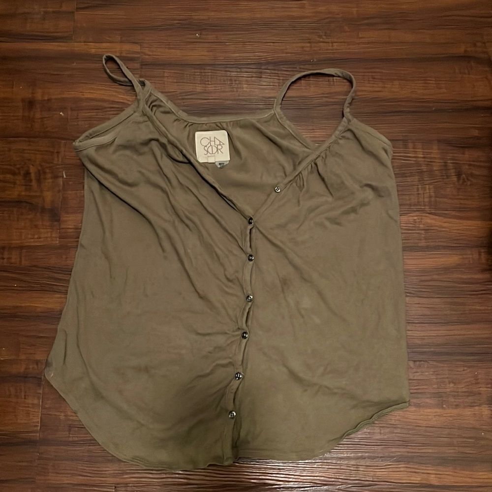 Chaser Brand Green Tank - Button Down Spaghetti Strap